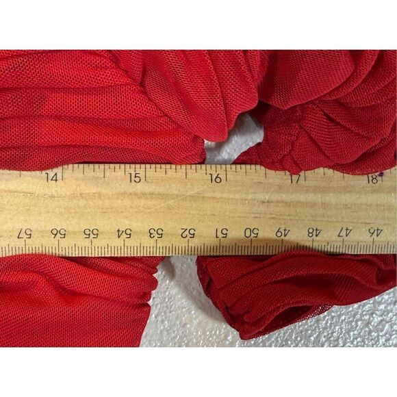 Tadashi Shoji Red Asymmetrical Ruched Mesh Draped Dress Women's XS - Picture 10 of 10